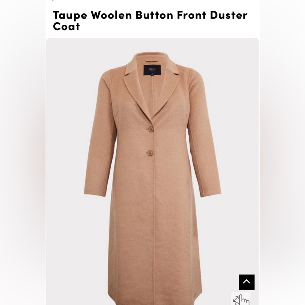 Torrid Taupe woolen button front duster coat